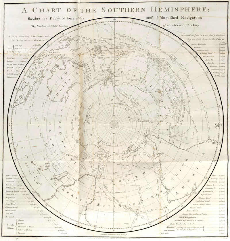 Составленная Куком карта Южного полушария.