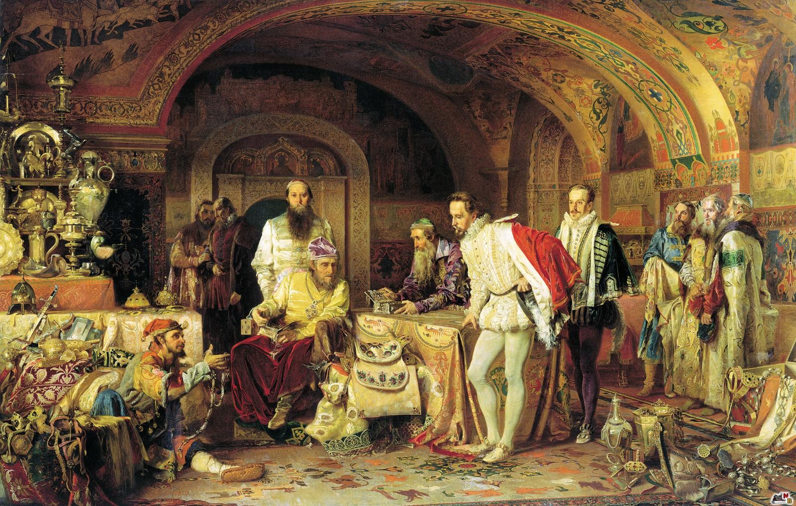 Иван Грозный показывает сокровища английскому послу Горсею.