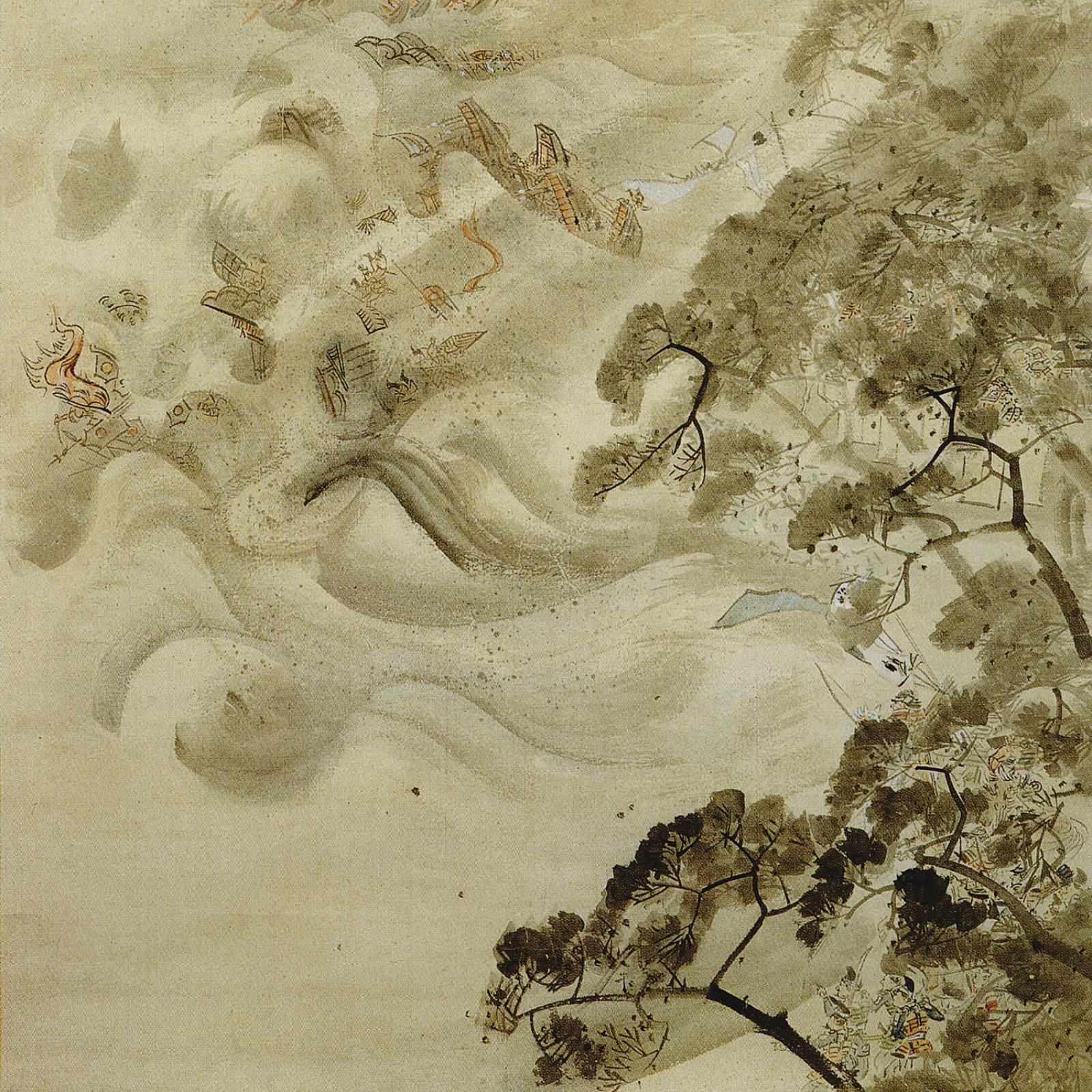 Тайфун уничтожает флот монголов (картина XIX века). 