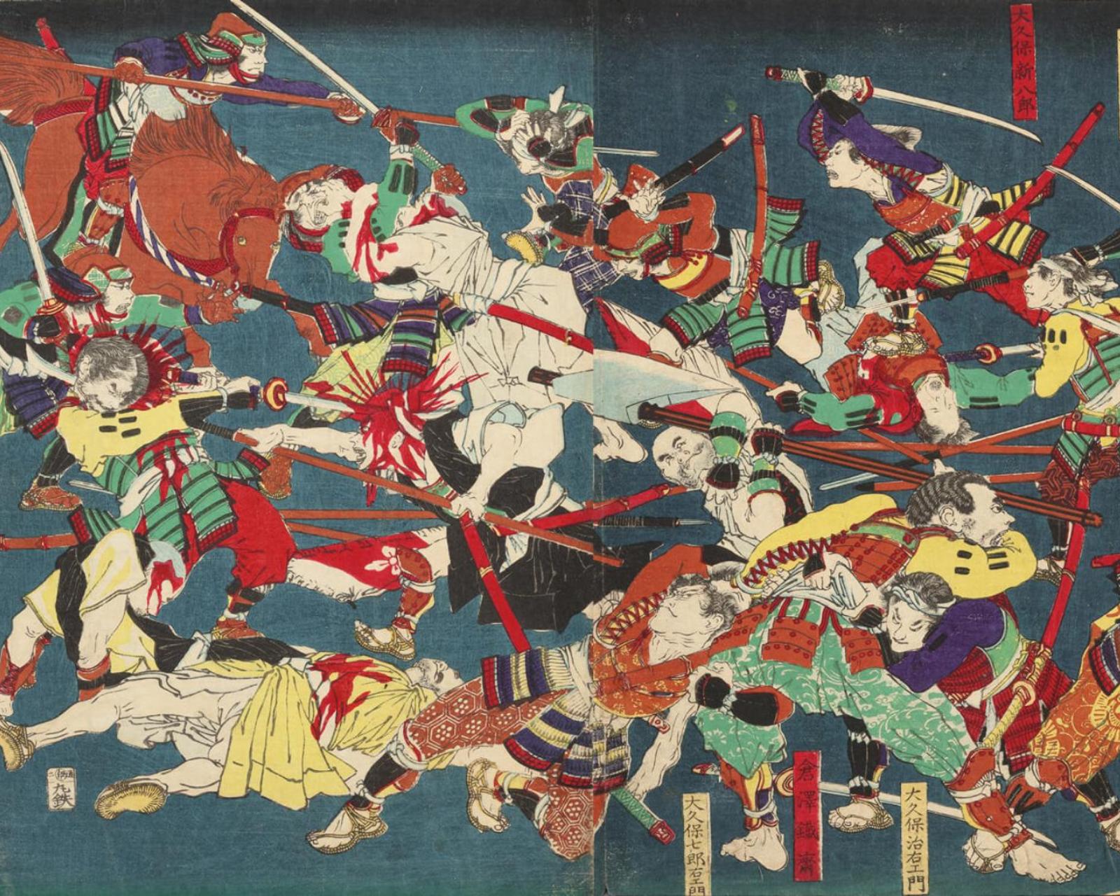 Бой против сектантов Икко-икки, японская гравюра.