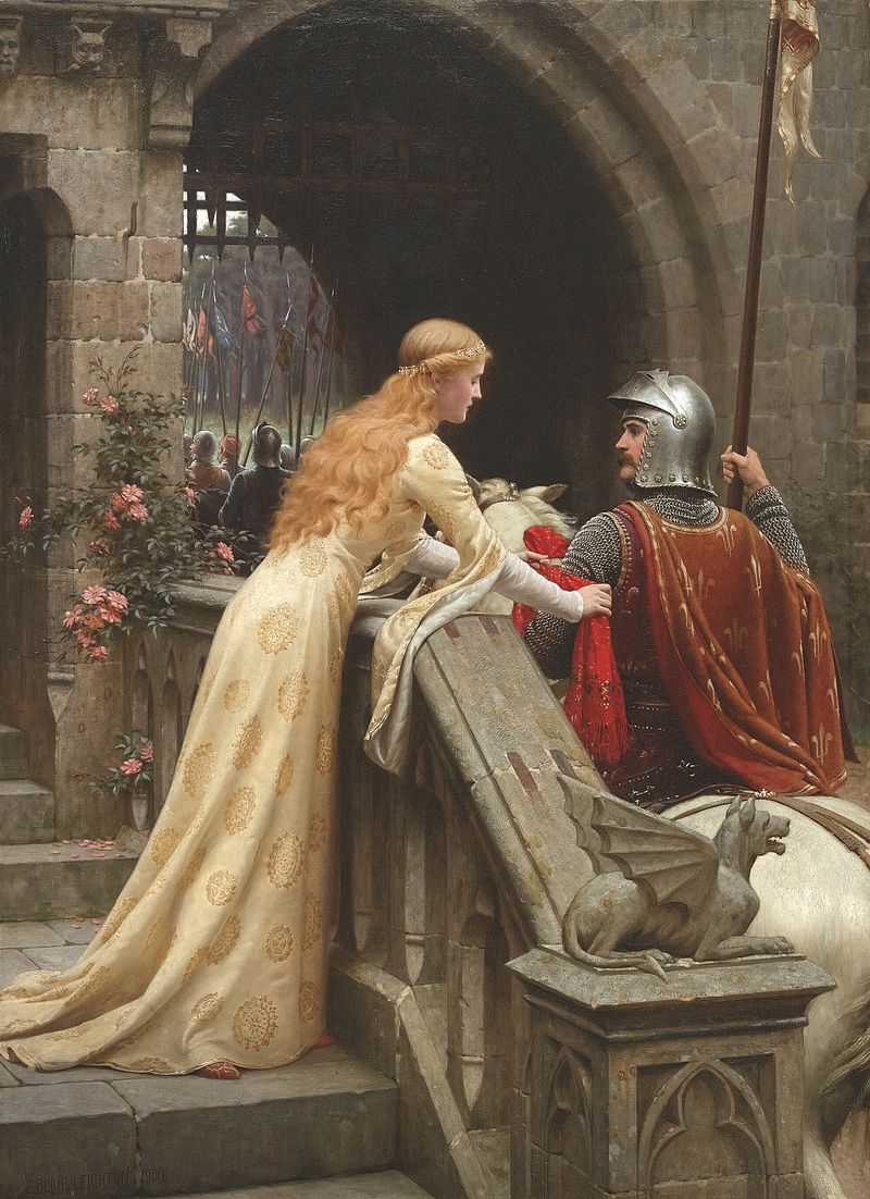 God Speed! by Edmund Blair Leighton, 1900 - a late Victorian view of a lady giving a favor to a knight about to do battle.jpg