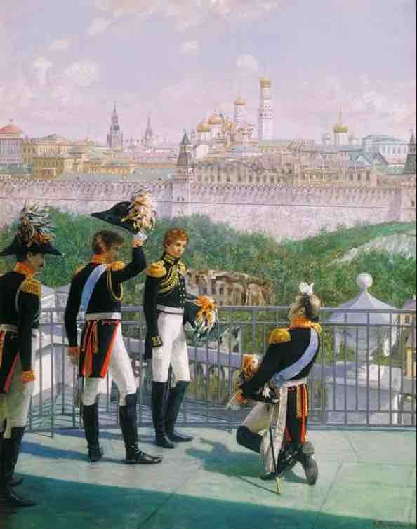 Матвеев Николаи Сергеевич Король Прусскии Фридрих Вильгельм III с сыновьями благодарит Москву за спасение его государства 1896.jpg
