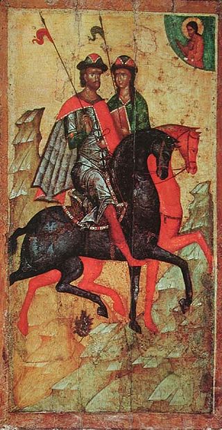 Свв. Борис и Глеб на конях сер. XIV века.jpg