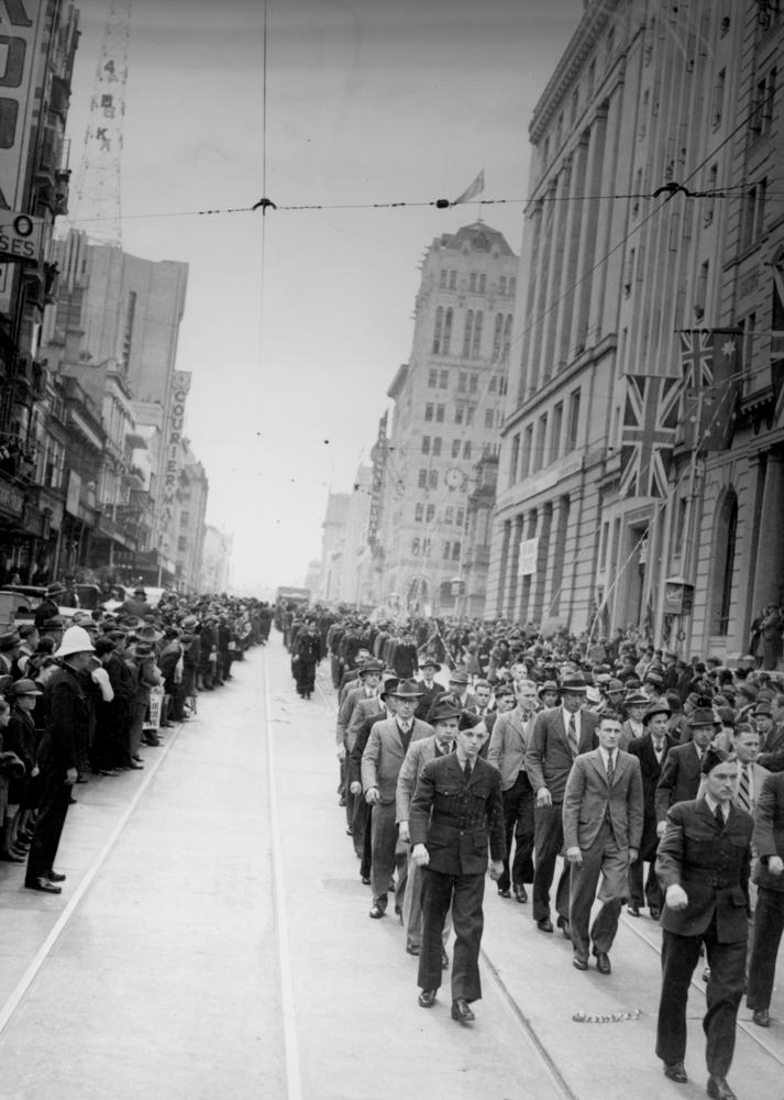 Royal Australian Air Force recruits marching along Queen Street, August 1940.jpg