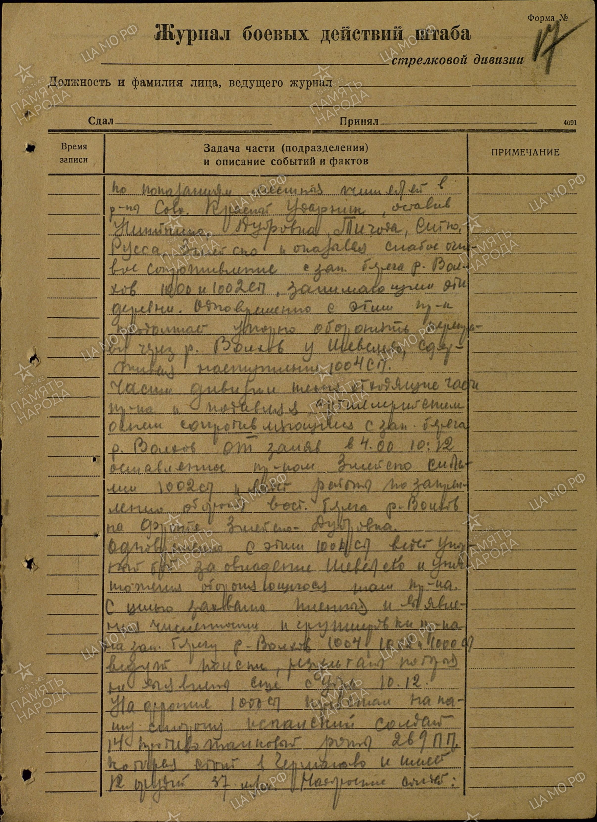 Лист из Журнала боевых действий 305-й стрелковой дивизии за декабрь 1941 года, https://pamyat-naroda.ru/jbd