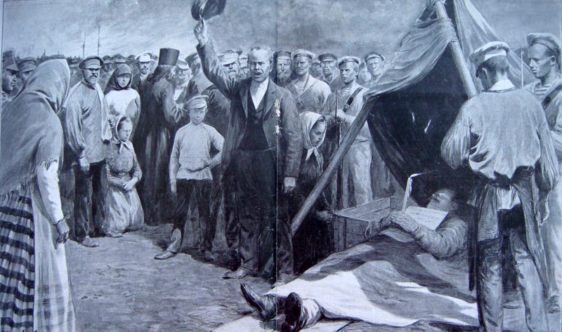 Рисунок времён восстания: митинг над телом погибшего унтер-офицера Вакуленчука