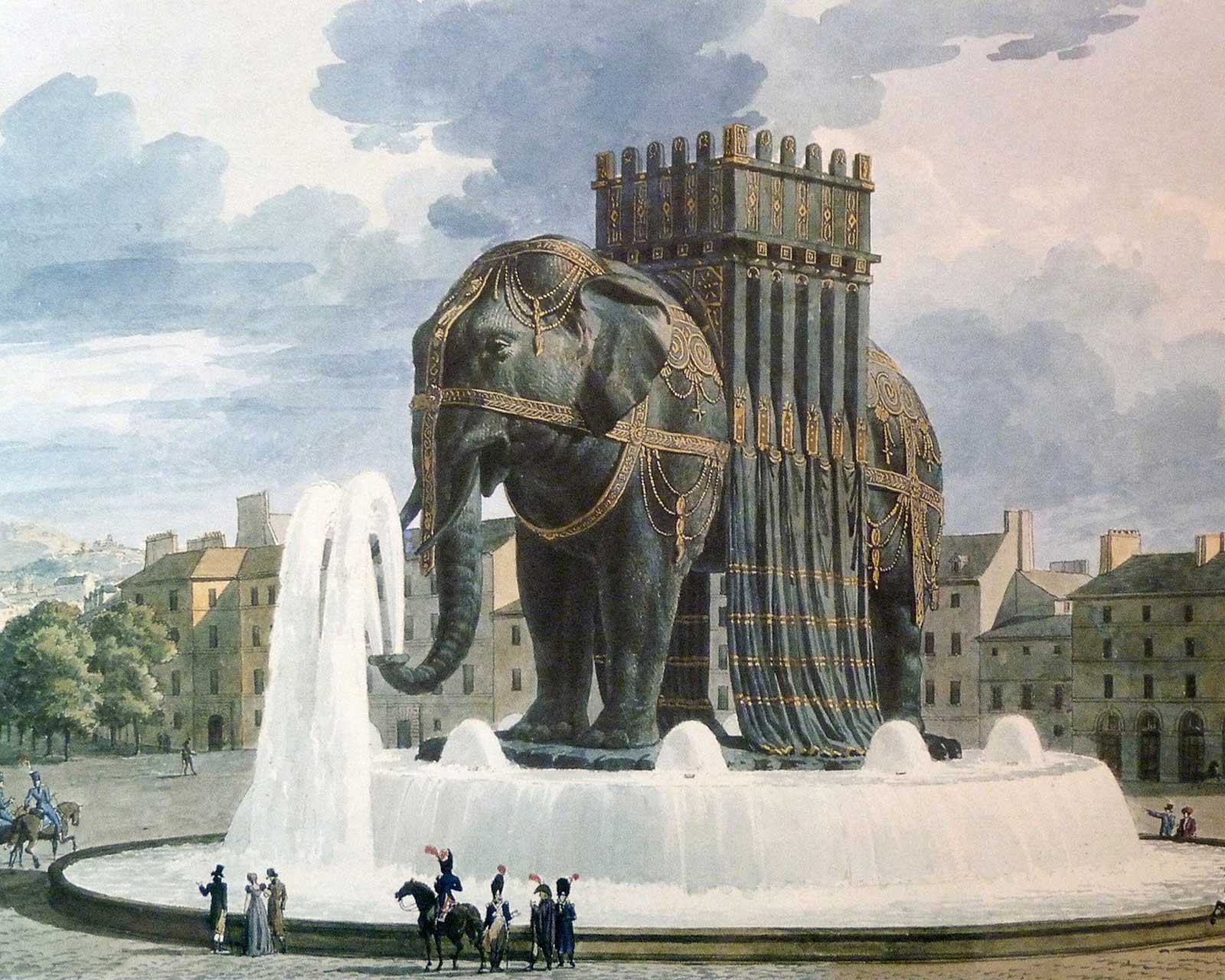 Такой фонтан находился на месте Бастилии. 