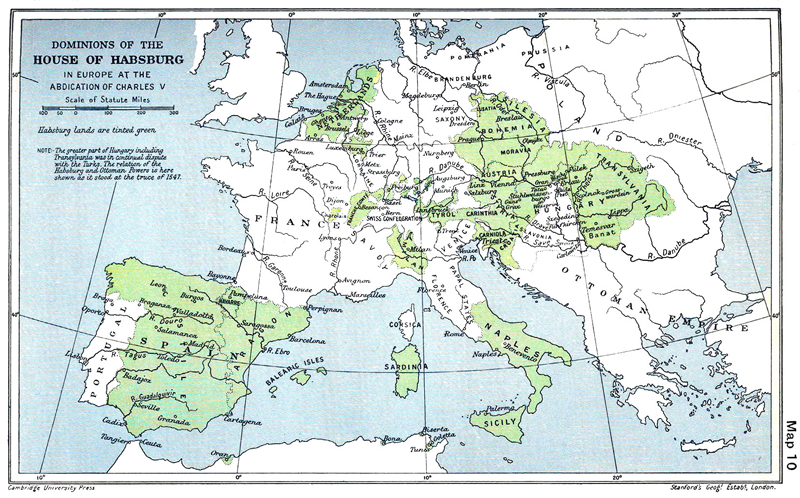 Карта европейских владений империи Карла V.