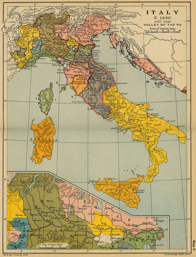 Политическая карта Италии в 1490-х гг. 