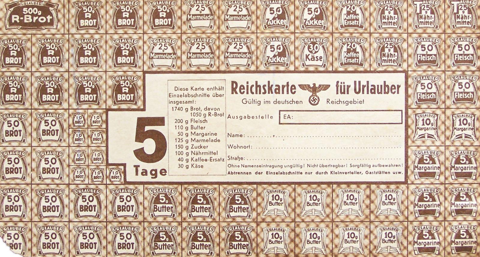 Германские продовольственные карточки, 1940-е годы.