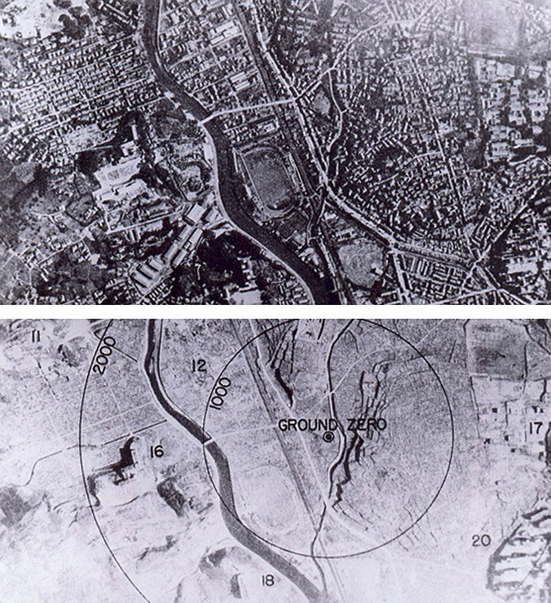 Нагасаки до и после атомного взрыва.
