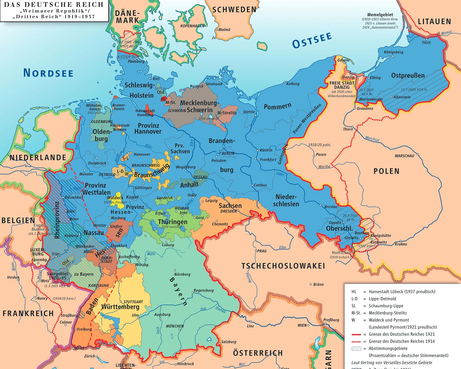 Карта Германии после 1919 года.