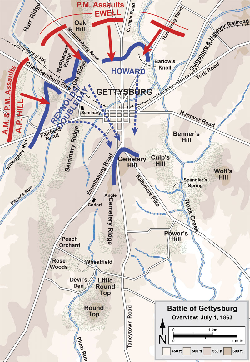 Карта сражения на 2 июля 1863 года.