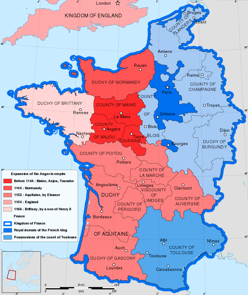 Расширение французских владений Плантагенетов в XII веке.
