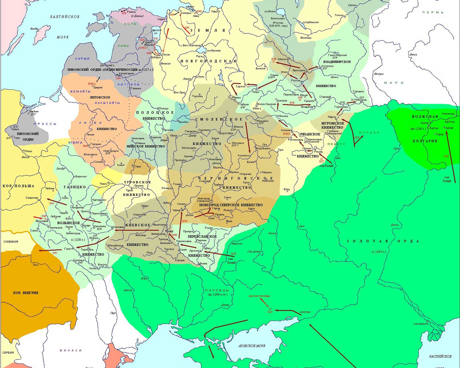 Политическая карта Древней Руси в первой половине 13 века.
