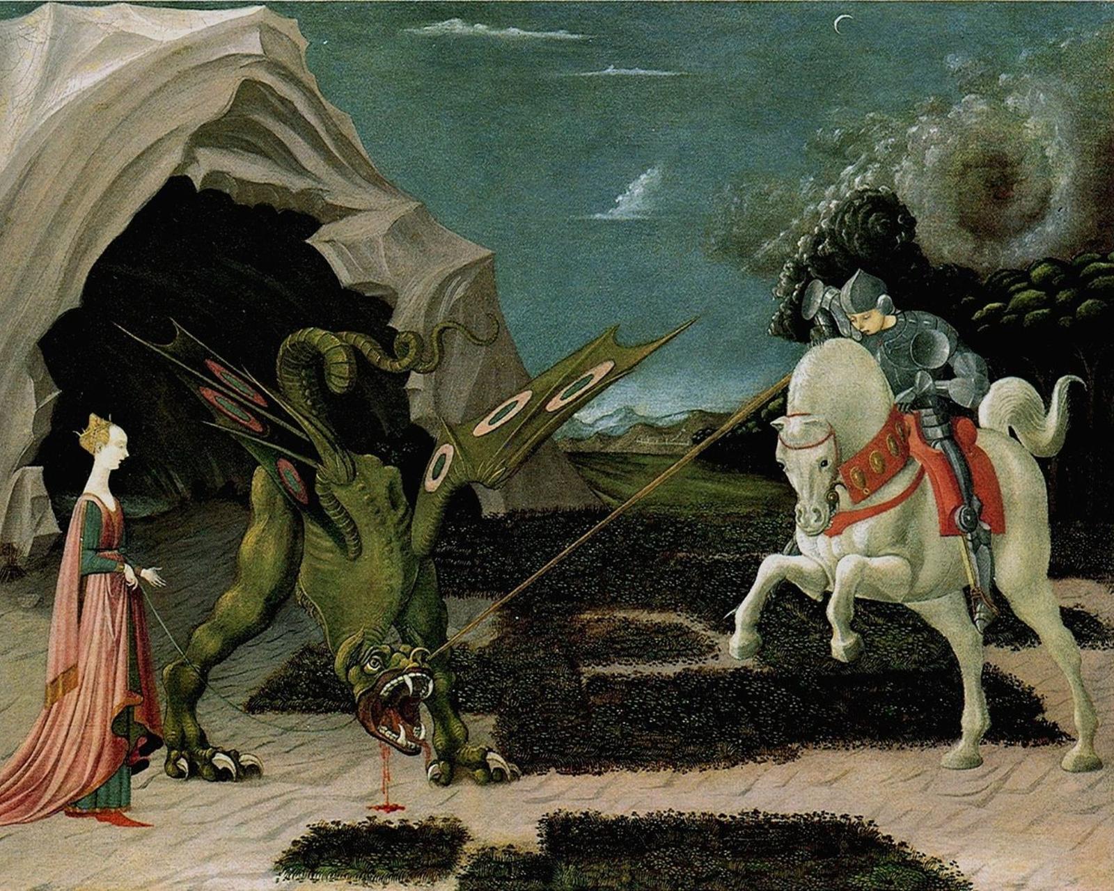 Святой Георгий и дракон. Миниатюра из рукописи. 