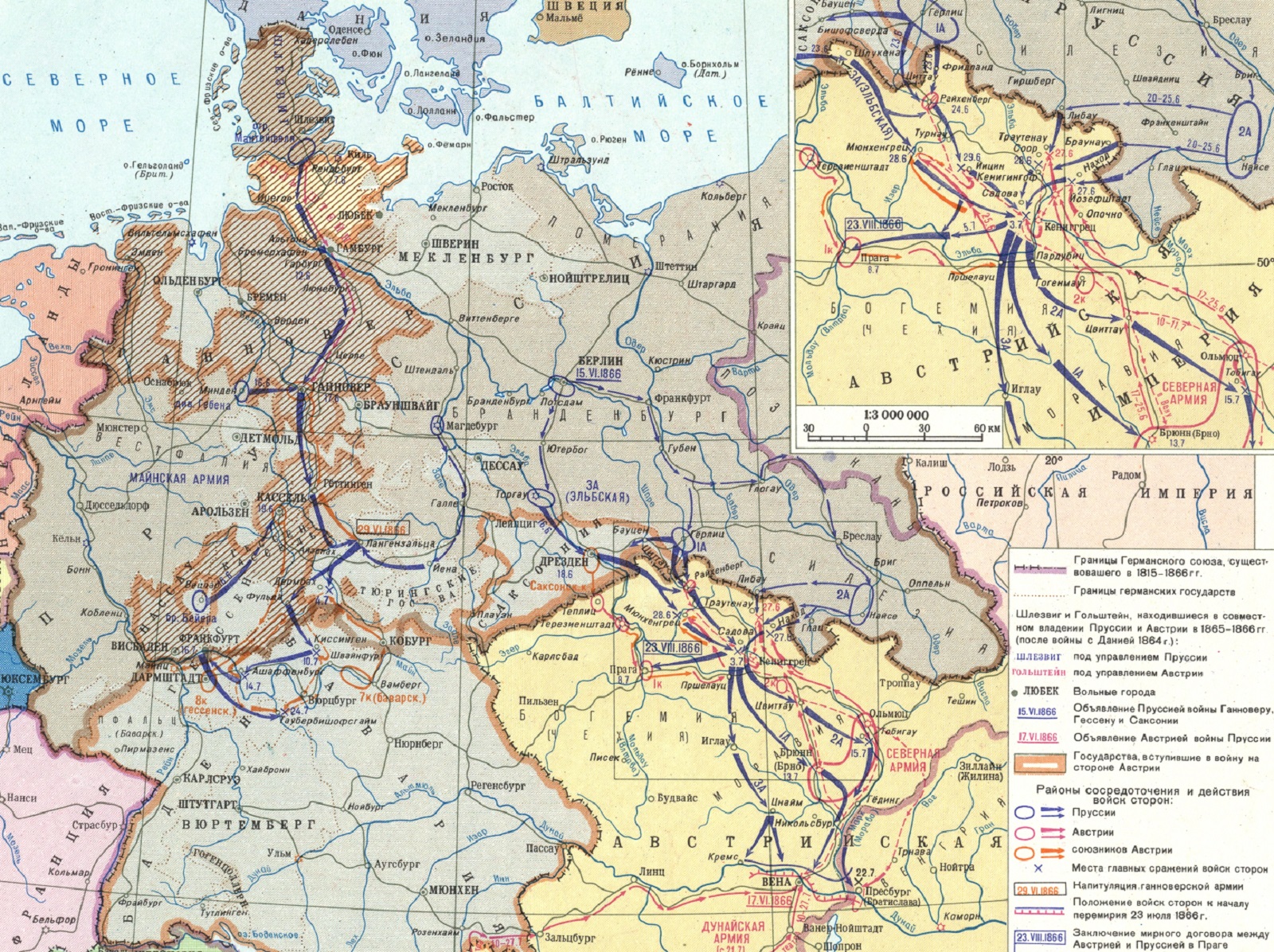 Карта австро-прусской войны.