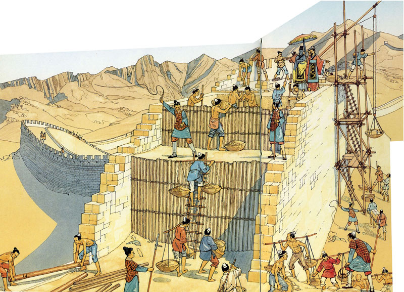 Строительство Великой Китайской стены.