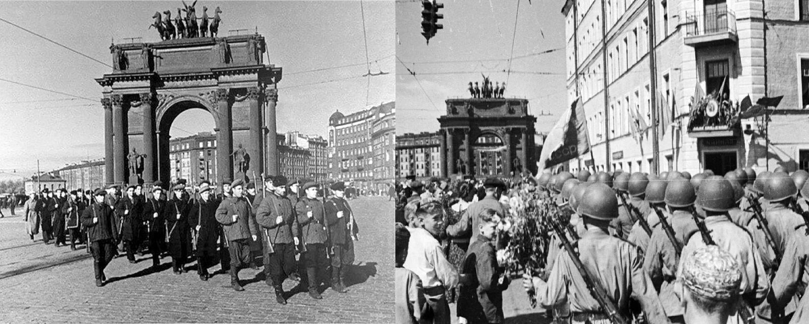 Нарвские ворота в 1941 году и в 1945 году.