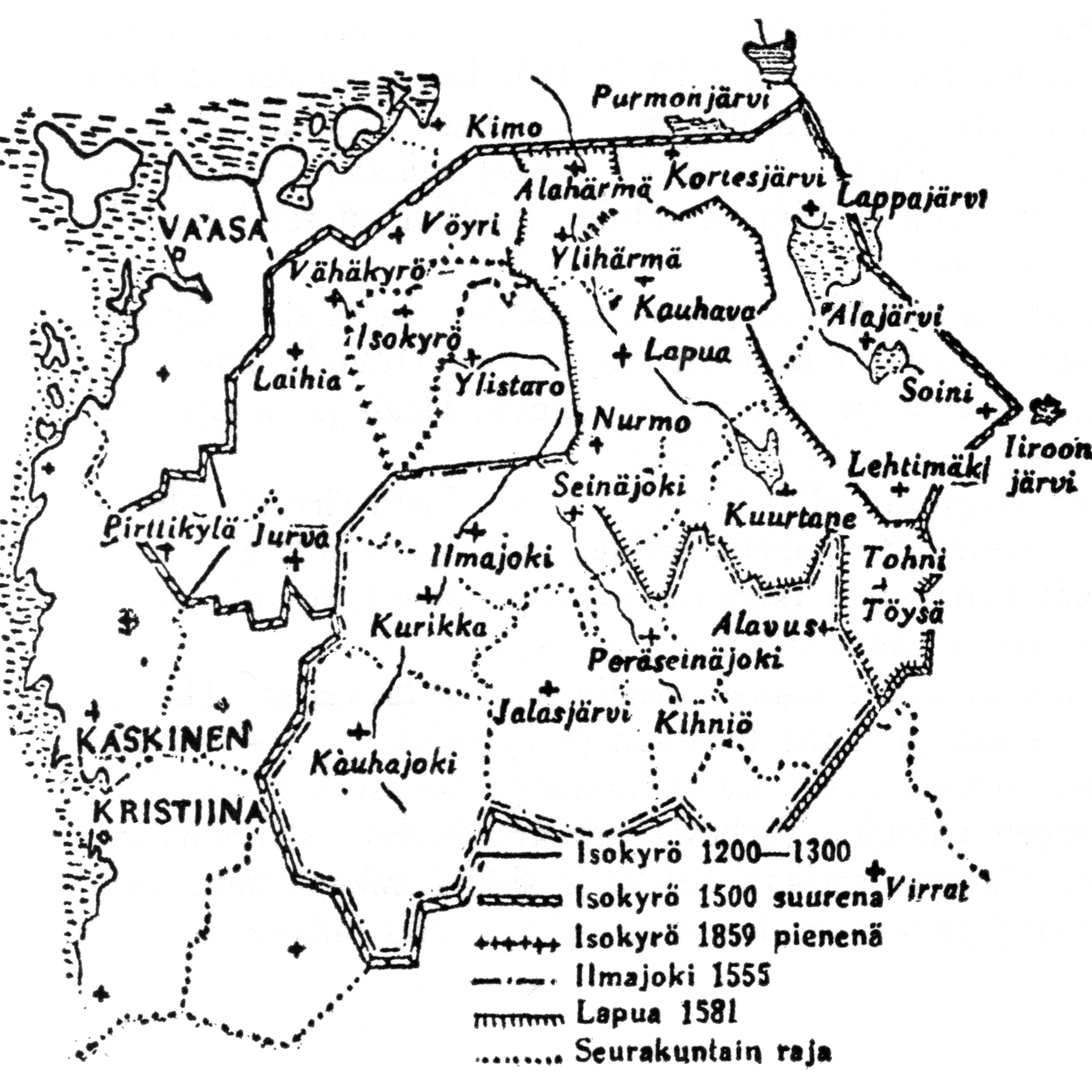 Историческая карта Южной Эстерботнии. 