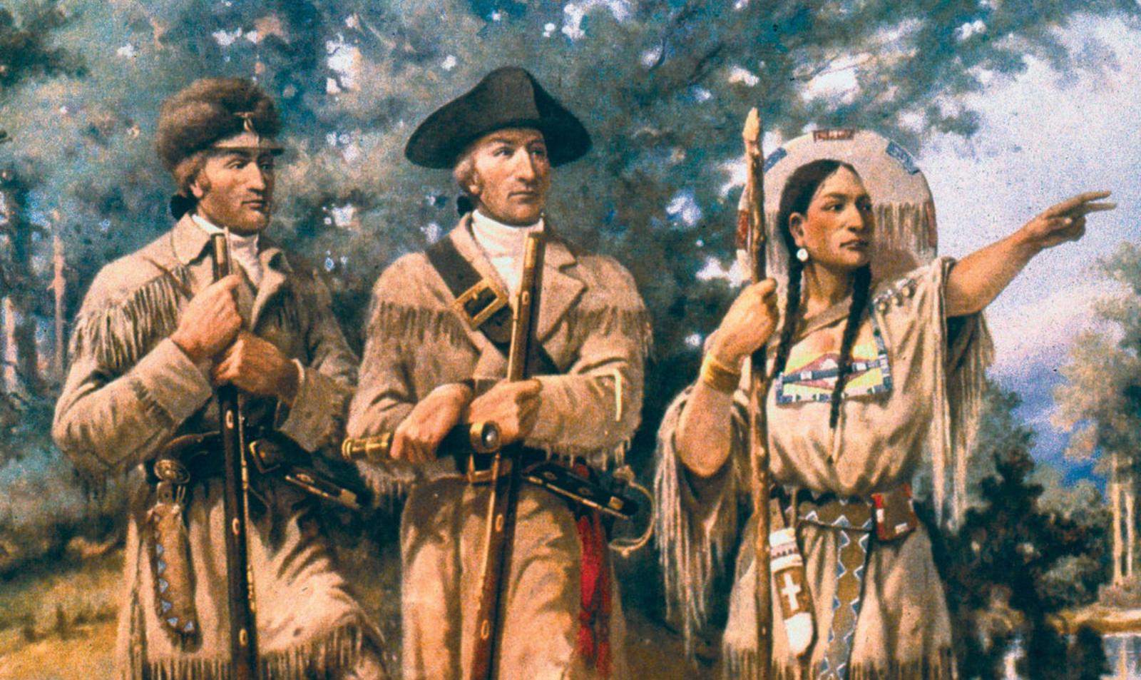 Индианка Сакагавея показывает путь Льюису и Кларку.