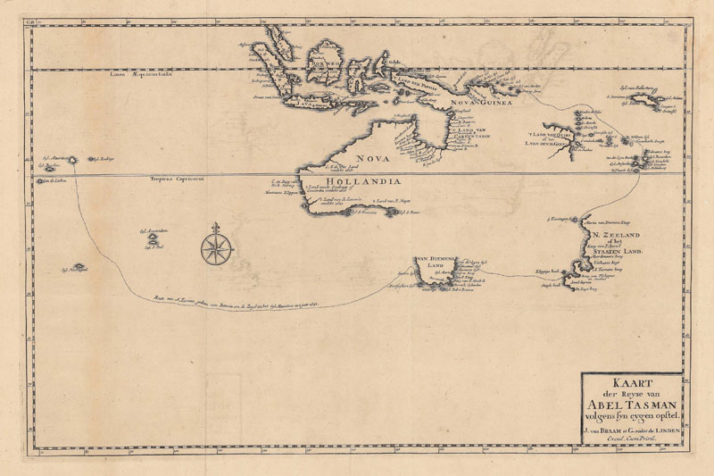 Марка с картой экспедиции Тасмана.