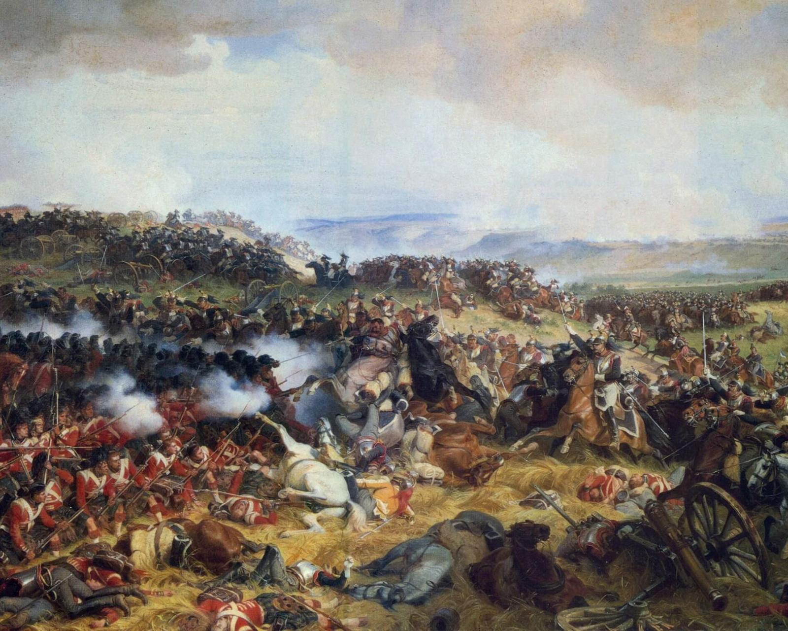 Атака французских кирасир на каре шотландцев в битве при Ватерлоо.