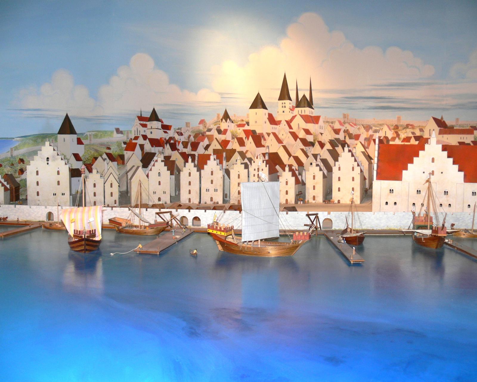 Реконструкция средневекового порта в Висбю. 