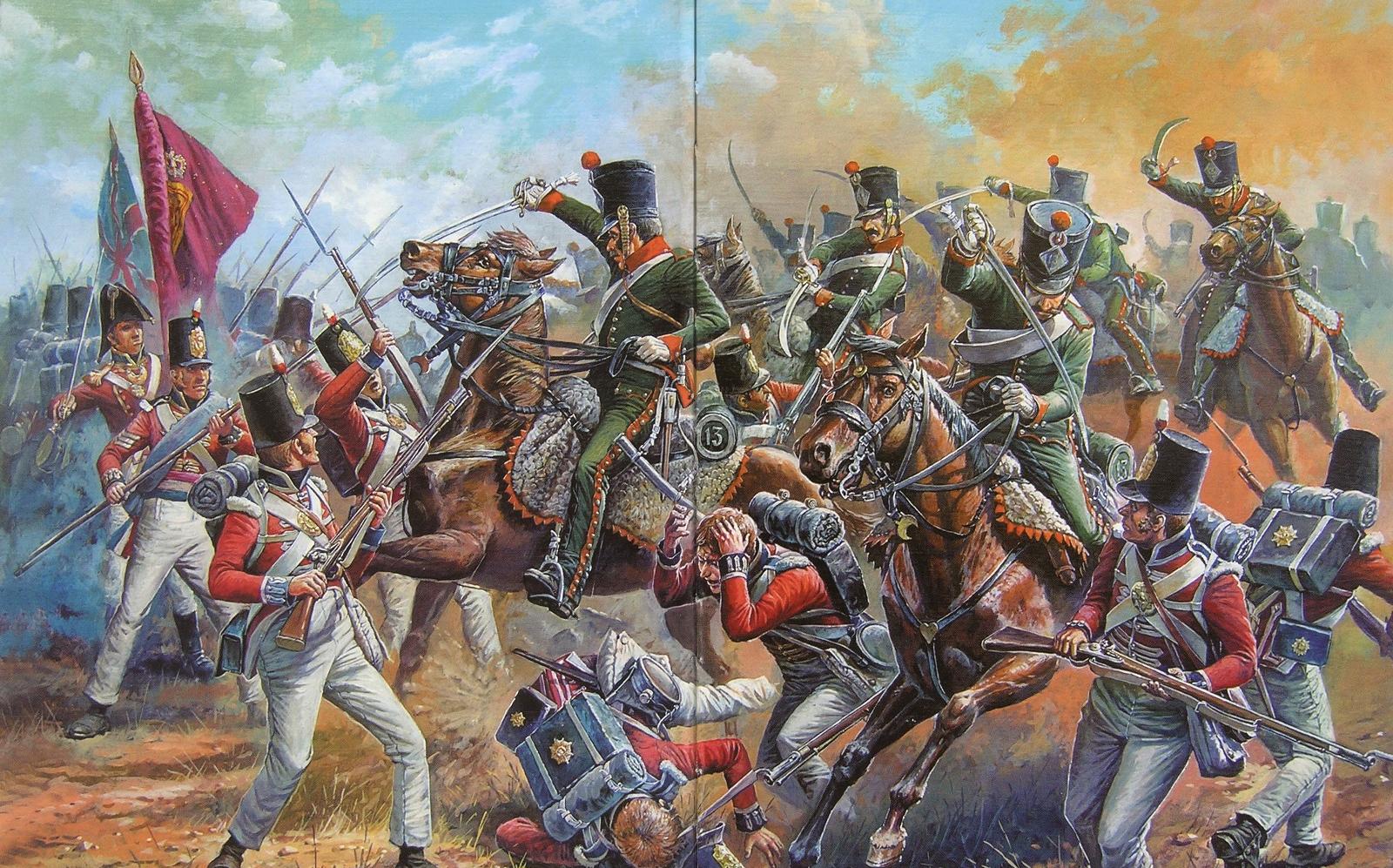 Конные егеря против английских гвардейцев.