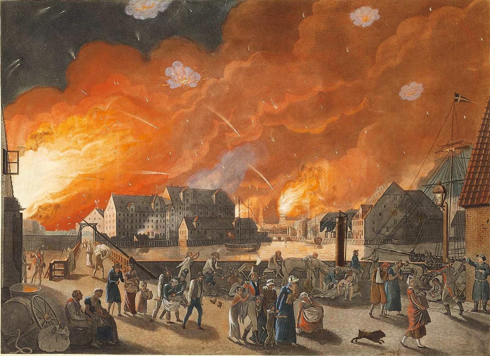Бомбардировка Копенгагена английским флотом, сентябрь 1807 года.