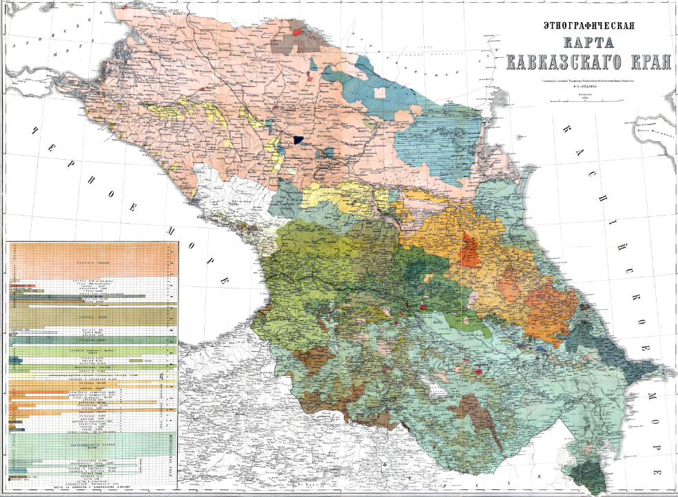 Этническая карта Кавказа до 1917 года.