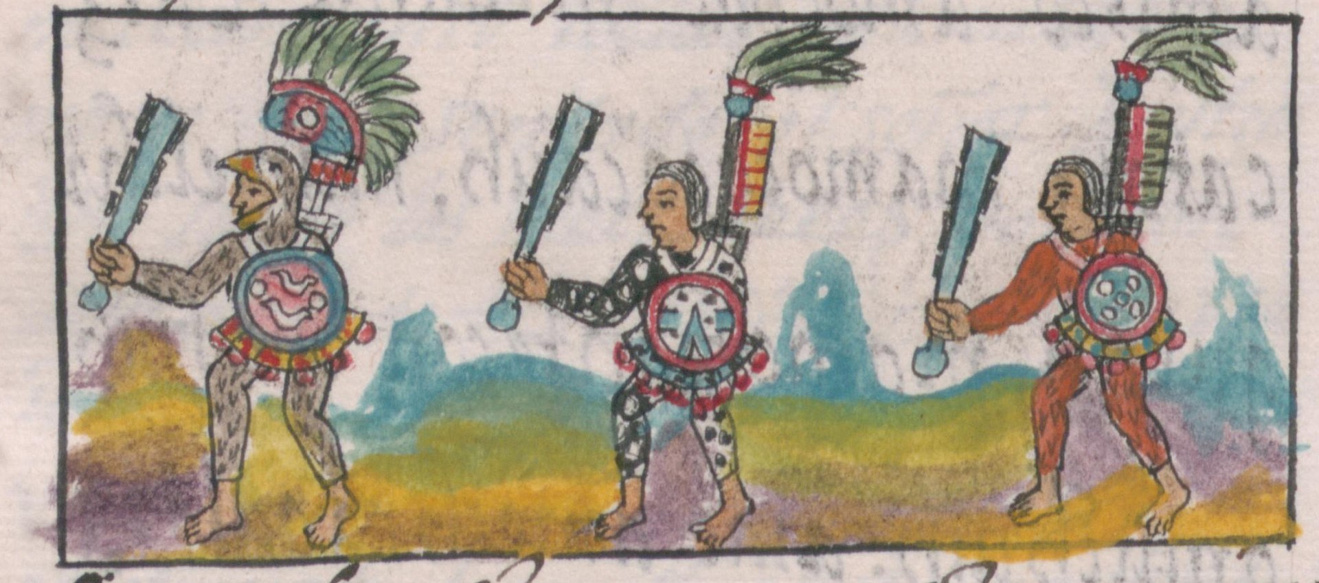 Ацтекские воины. Изображение из книги Бернардино де&nbsp;Саагуна. <br>