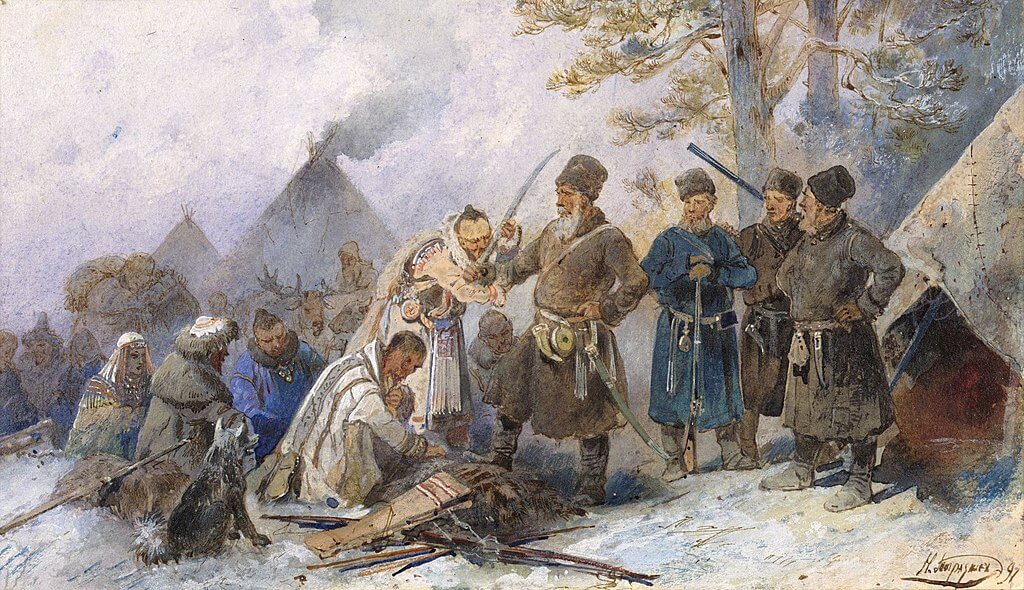 «Подведение инородцев под высокую царскую руку», худ. Н. Н. Каразин