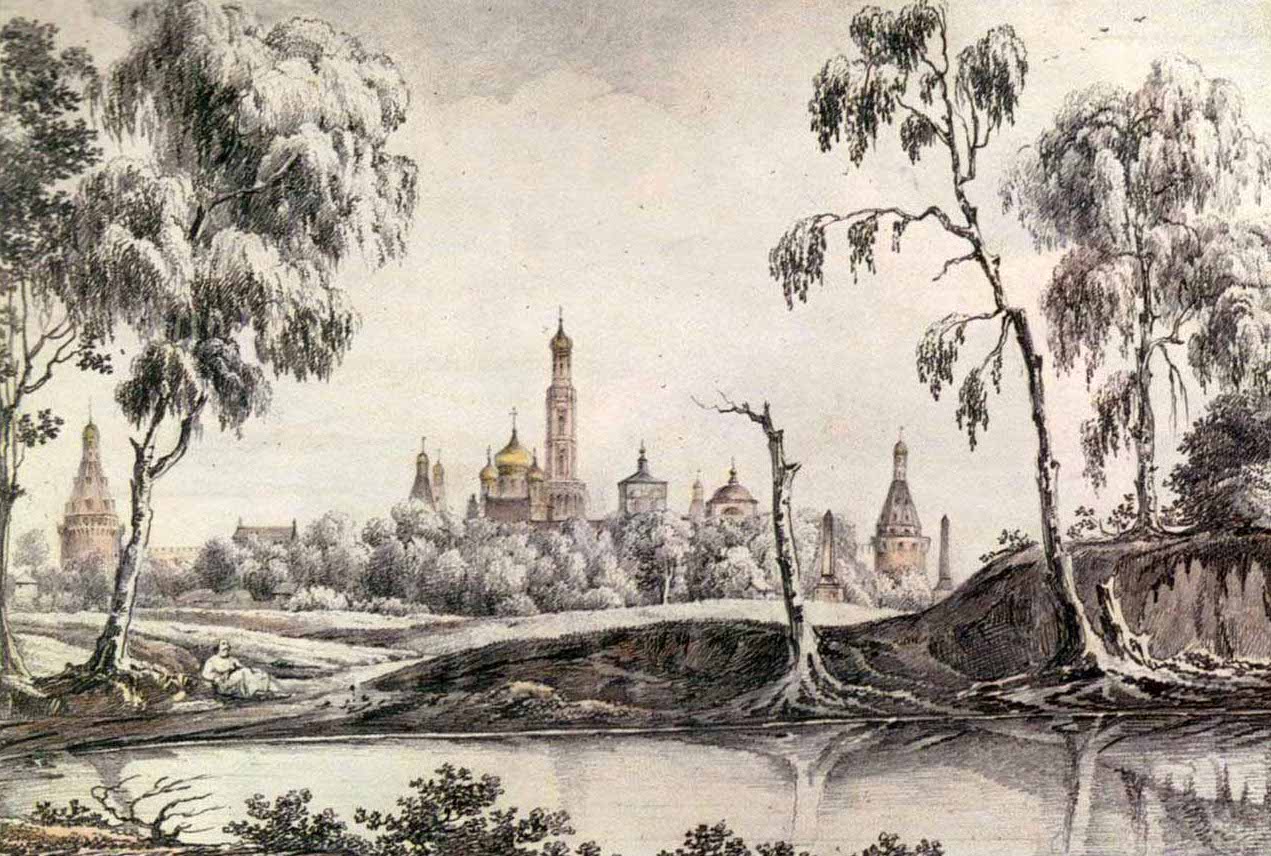 «Вид Симонова монастыря со стороны пруда», 1843&nbsp;г.&nbsp;К. И. Рабус.