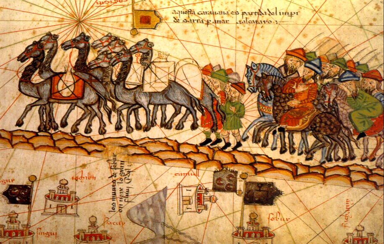 Караван на Великом Шёлковом Пути. Каталонский атлас, XIV век.
