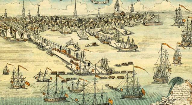 Британские корабли в Бостоне.