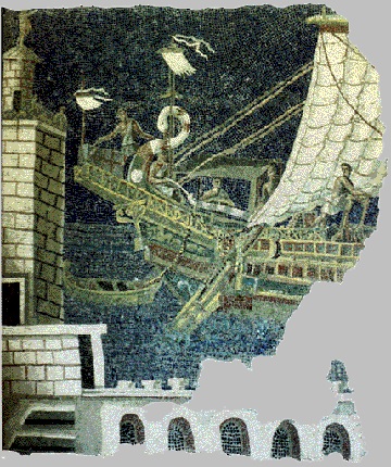 Корма римского корабля на мозаике III в. н.э. Источник: wiki.wargaming.net Фото 7. Корма римского корабля на мозаике III в. н.э..jpeg