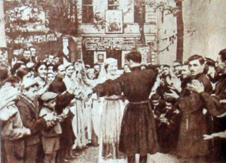 Народные танцы у 2-го избирательного участка Сталинского избирательного округа города Тбилиси, где депутатом Верховного совета Грузинской ССР избран товарищ В.М. Молотов.