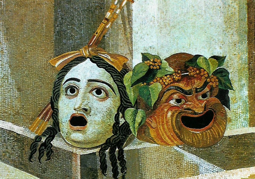 Античные маски трагедии и комедии. Римская мозаика. II век1.png