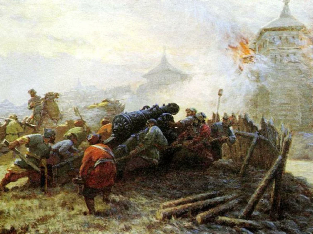 Русские артиллеристы во время осады Казани.