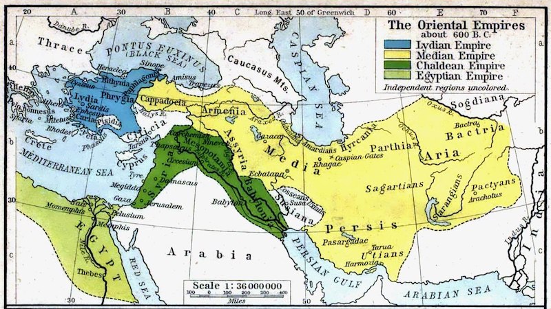 Мидииское царство (выделено желтым) примерно в 600 году до н. э..jpg