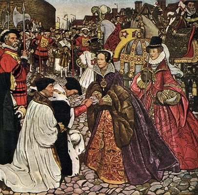 Коронация Елизаветы в 1558 г. и ее коронационный портрет (написан много позже, в 1600 г.).jpg