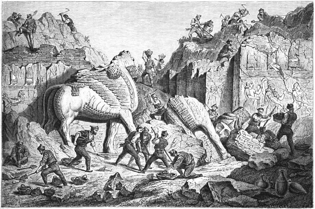 1861 г. иллюстрация Эжена Фландена о раскопках руин Дур-Шаррукина..jpg