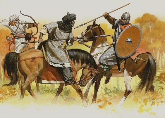Стычка арабских кавалеристов и франкского всадника.
