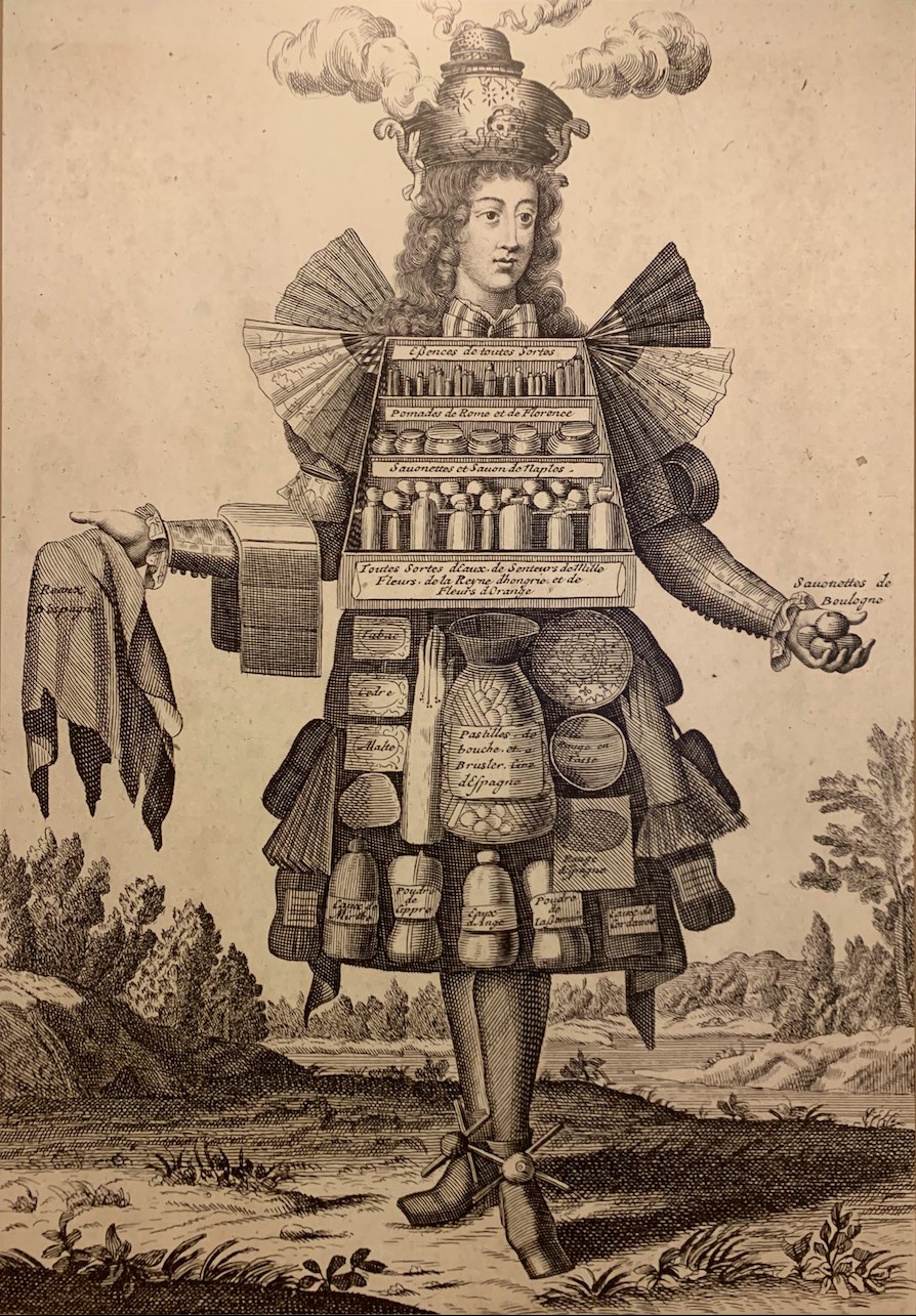 Карикатура на парфюмера из книги Les costumes grotesque et les metiers 1695.jpg