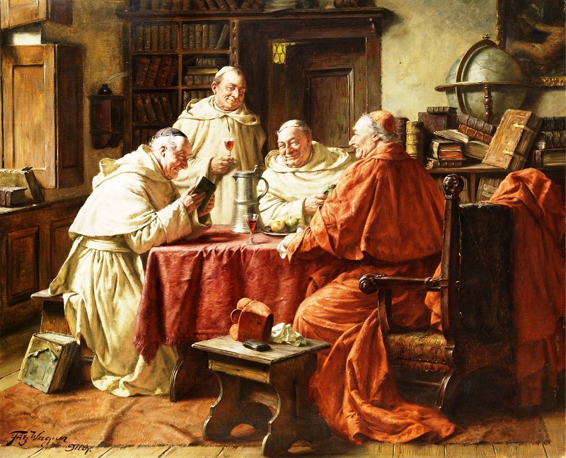 Фриц Вагнер. Кардинал с монахами в монастырской библиотеке ок. 1939 х. м..jpg