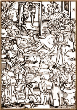 Пытки, применяемые к обвиняемым в ереси. Гравюра 1508 года