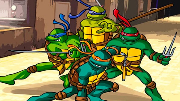 Кадр из мультфильма «Черепашки-ниндзя». Нунчаку&nbsp;— оружие героя Микеланджело. <br>