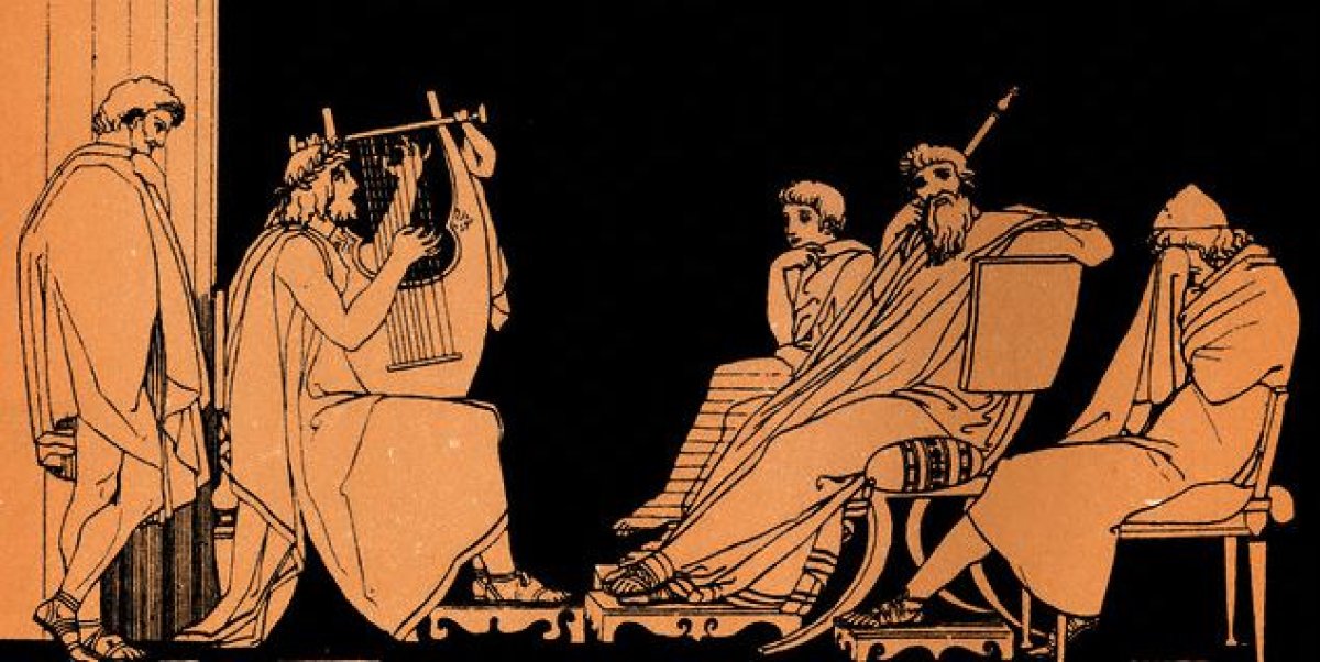 Представление древнегреческого исполнителя-аэда. <br>